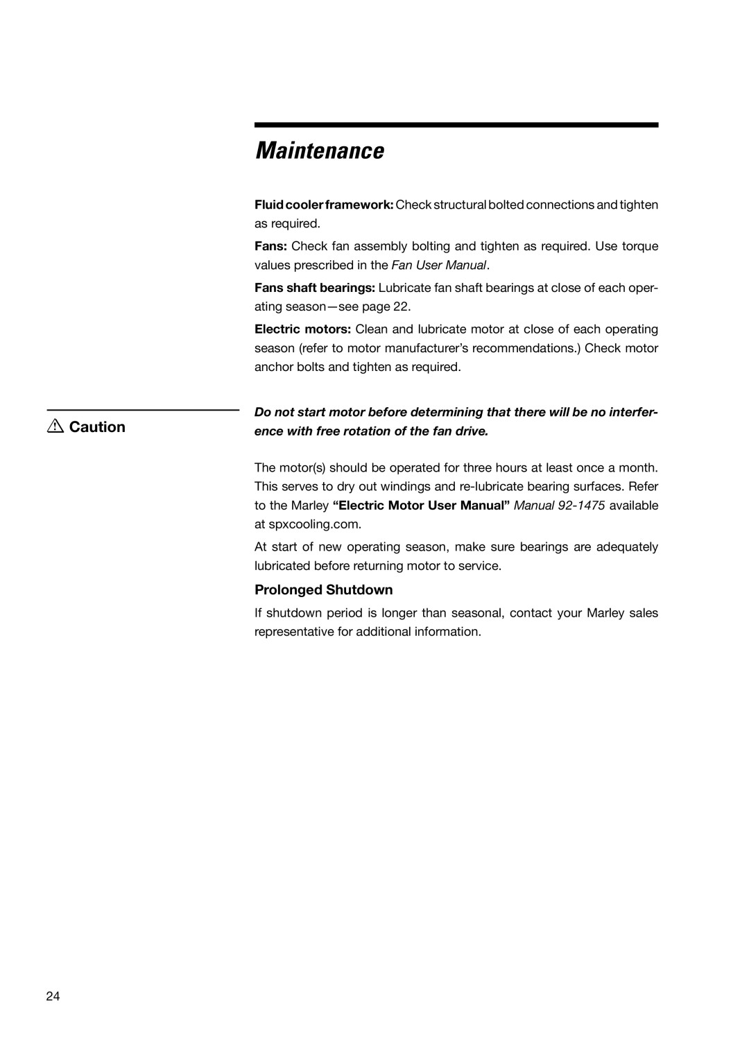 SPX Cooling Technologies none user manual Prolonged Shutdown 