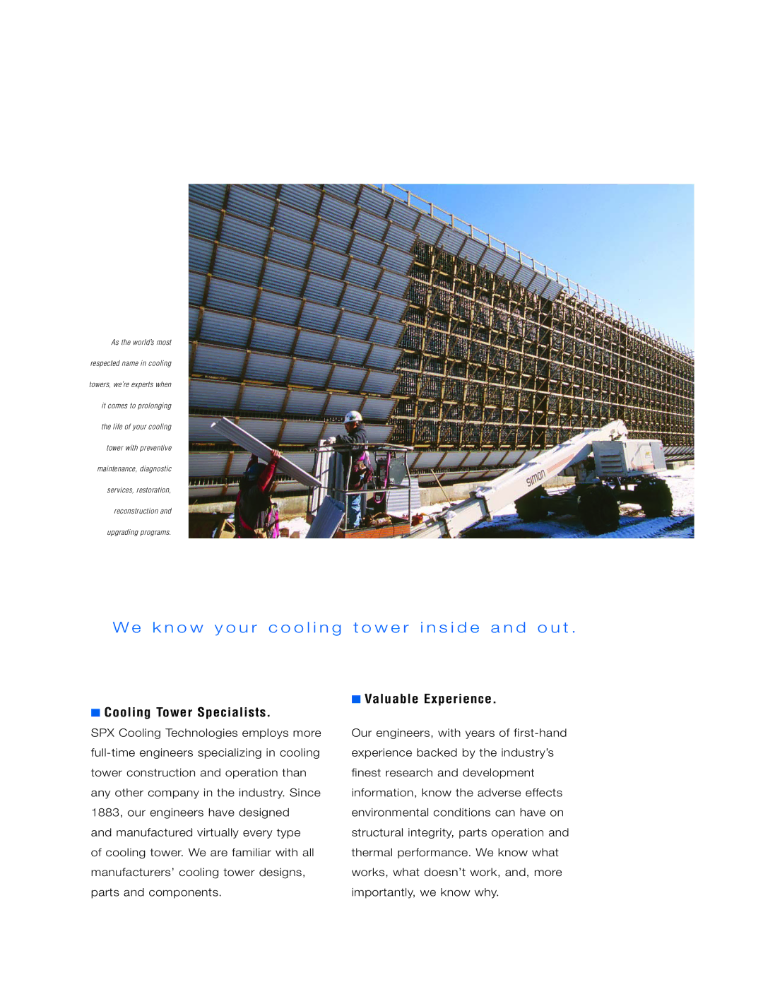 SPX Cooling Technologies Recon-07 manual Cooling Tower Specialists, Valuable Experience 