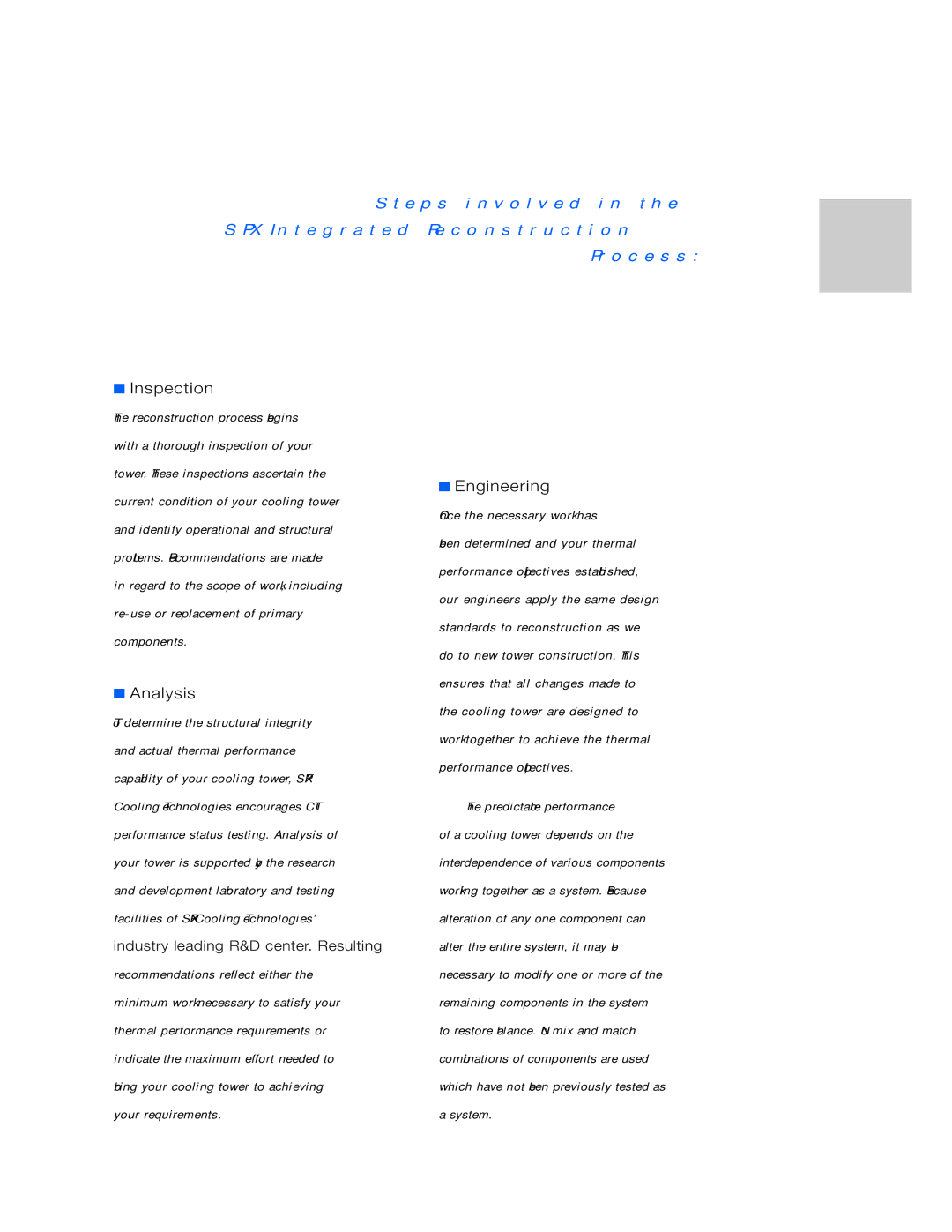 SPX Cooling Technologies Recon-07 manual Inspection, Analysis, Engineering 