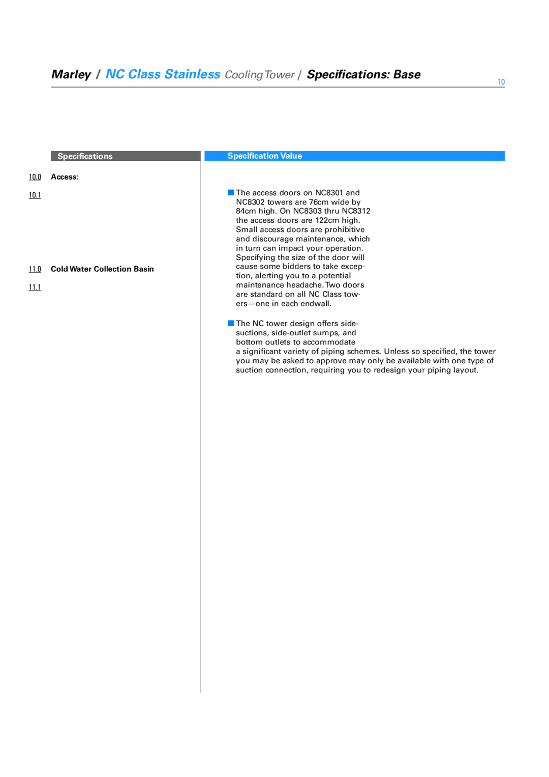 SPX Cooling Technologies SS-NC-08A specifications Access, Cold Water Collection Basin 