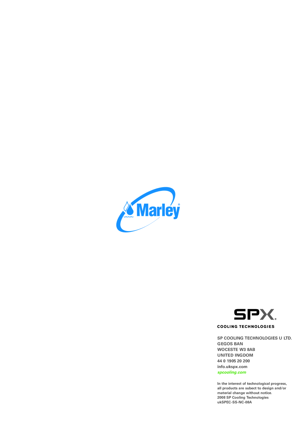 SPX Cooling Technologies SS-NC-08A specifications Worcester WR3 8AB United Kingdom 