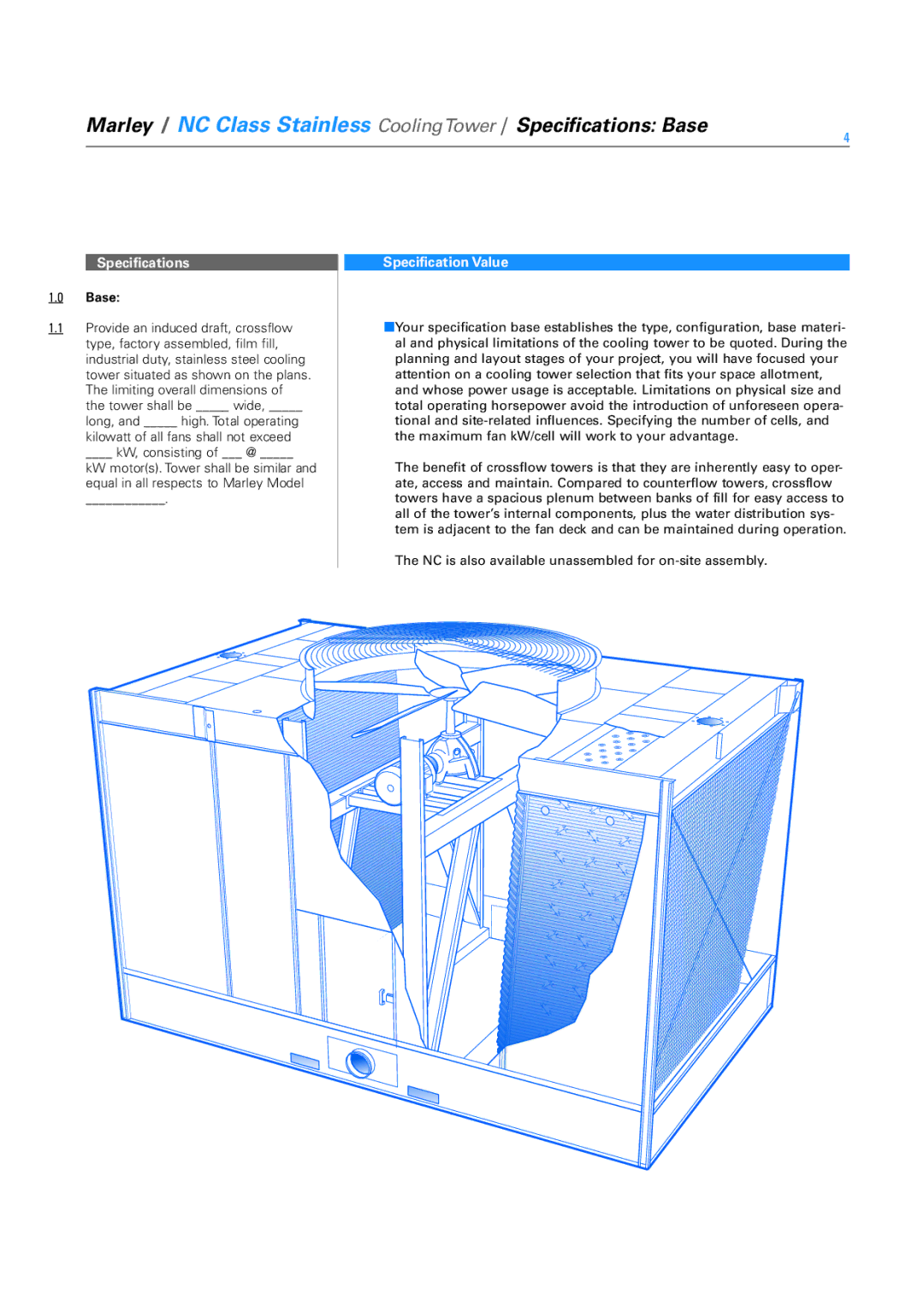 SPX Cooling Technologies SS-NC-08A specifications Specifications Specification Value, Base 