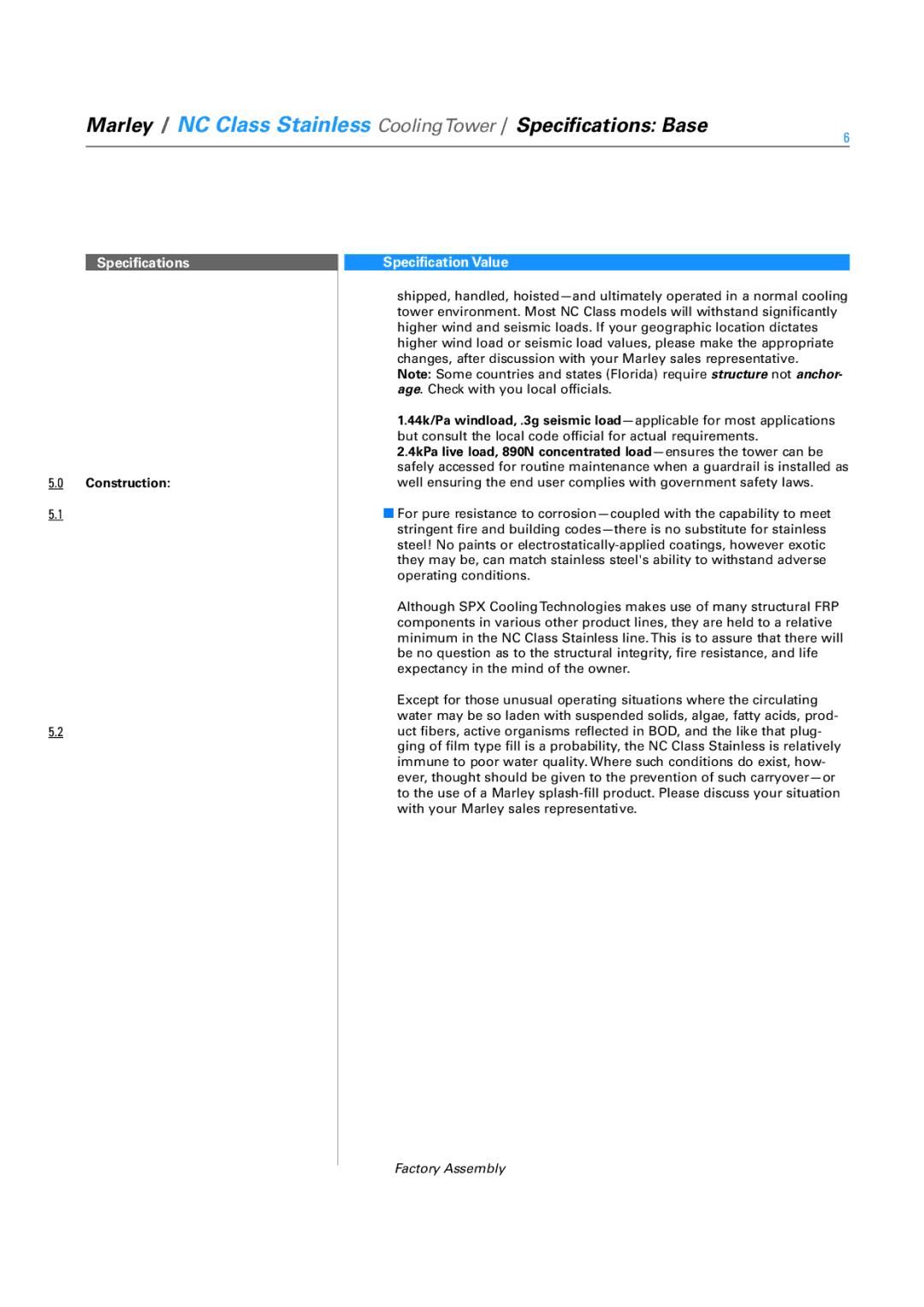 SPX Cooling Technologies SS-NC-08A specifications Construction 