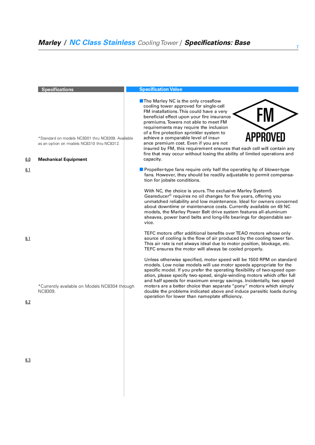 SPX Cooling Technologies SS-NC-08A specifications Specifications, Mechanical Equipment 