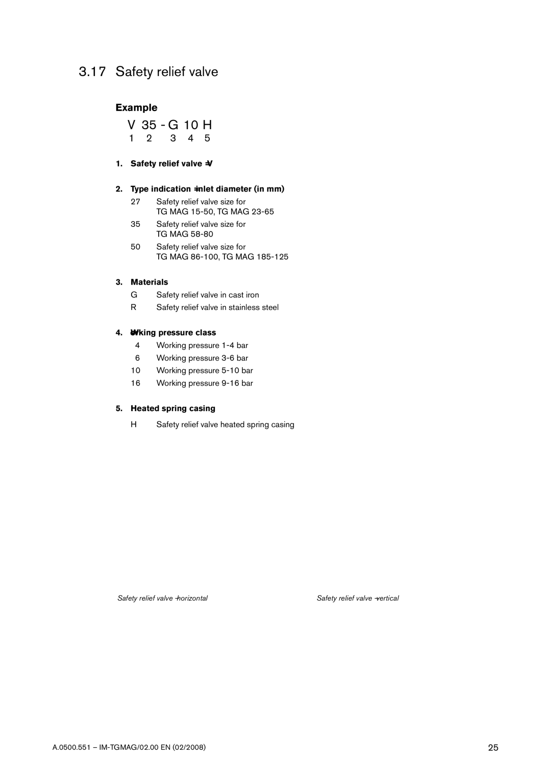 SPX Cooling Technologies TG MAG185-125 Safety relief valve, Materials, Working pressure class, Heated spring casing 