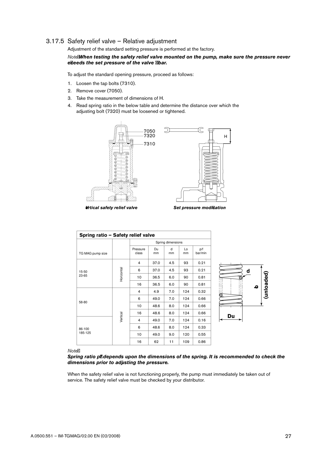 SPX Cooling Technologies TG MAG58-80 Safety relief valve Relative adjustment, Spring ratio Safety relief valve 