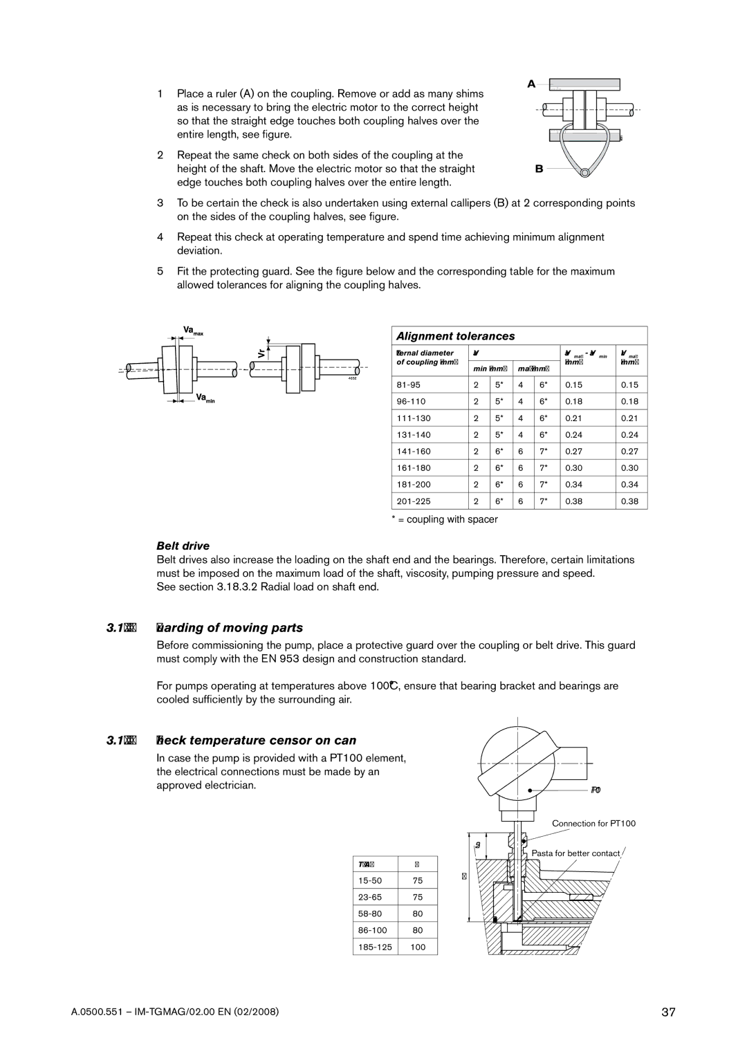 SPX Cooling Technologies TG MAG58-80 Guarding of moving parts, Check temperature censor on can, Alignment tolerances 