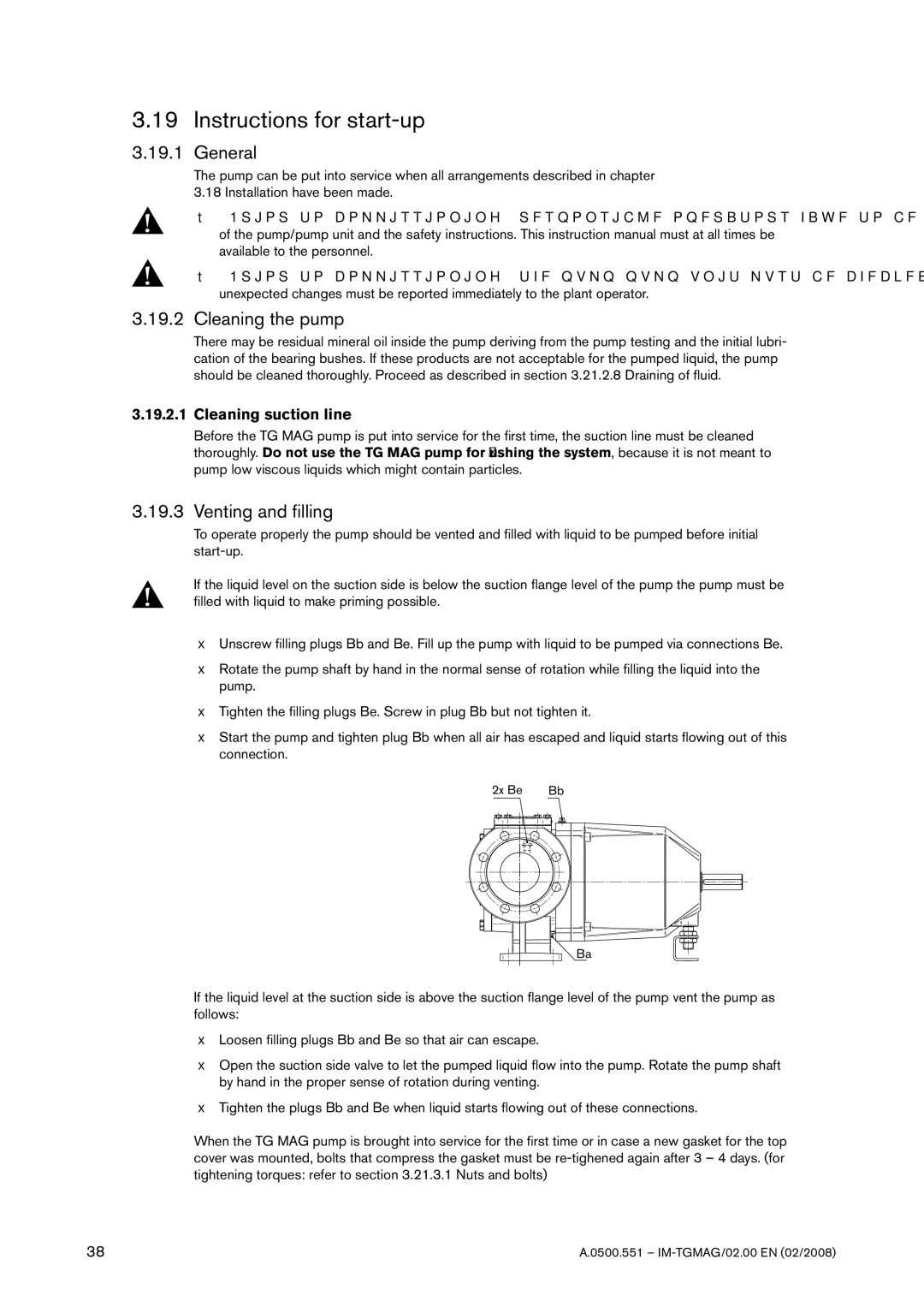 SPX Cooling Technologies TG MAG23-65, TG MAG185-125 Instructions for start-up, Cleaning the pump, Venting and filling 