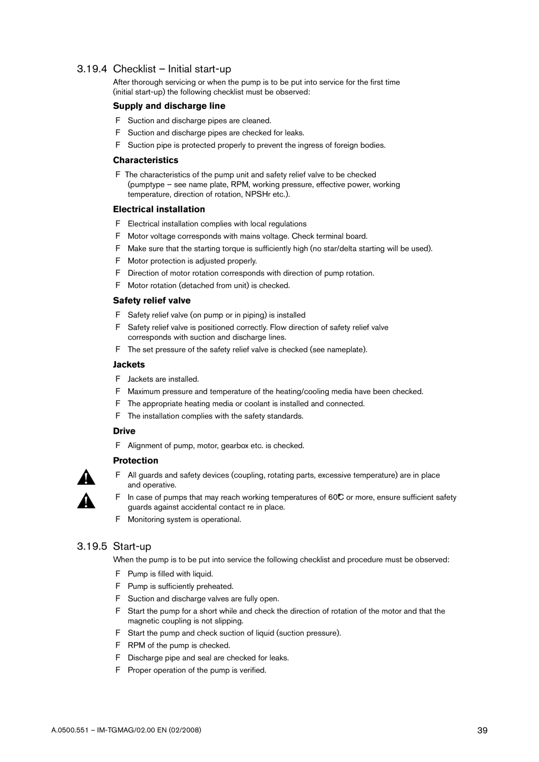 SPX Cooling Technologies TG MAG86-100, TG MAG185-125, TG MAG15-50, TG MAG58-80 Checklist Initial start-up, Start-up 