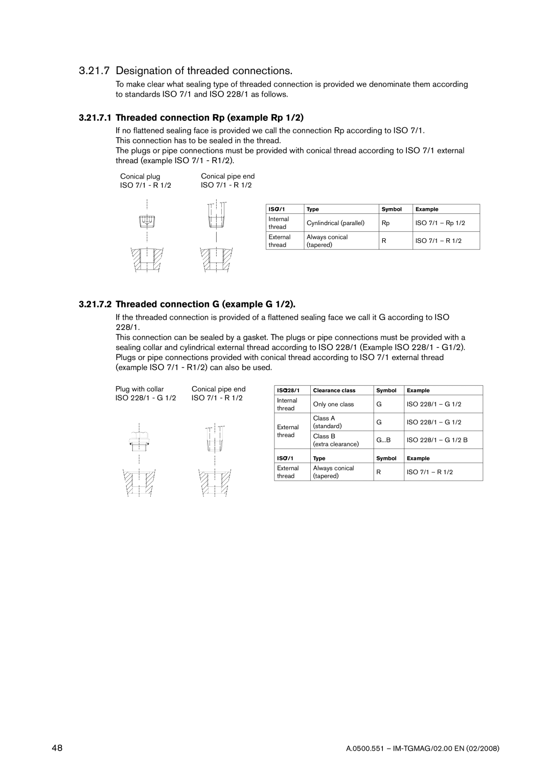 SPX Cooling Technologies TG MAG23-65 Designation of threaded connections, Threaded connection Rp example Rp 1/2 