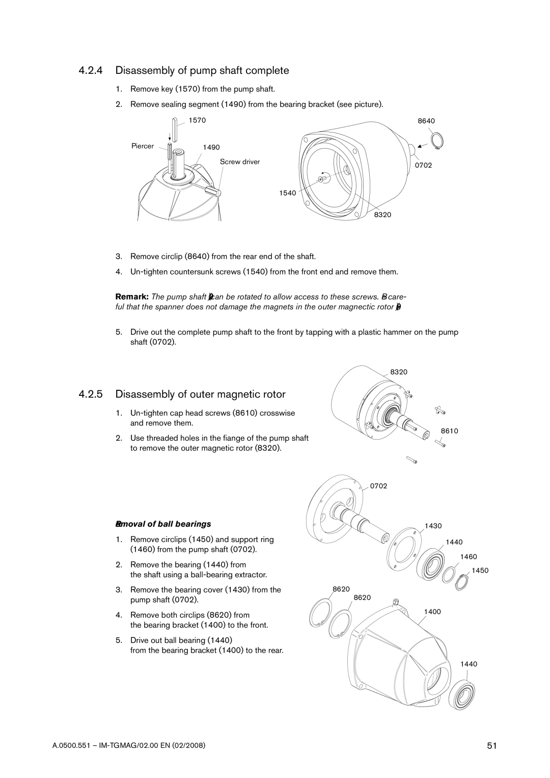 SPX Cooling Technologies TG MAG15-50, TG MAG58-80 Disassembly of pump shaft complete, Disassembly of outer magnetic rotor 