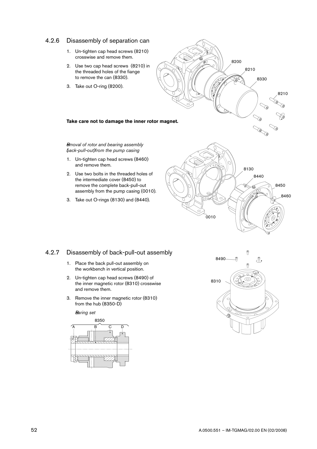 SPX Cooling Technologies TG MAG58-80 Disassembly of separation can, Disassembly of back-pull-out assembly, Bearing set 