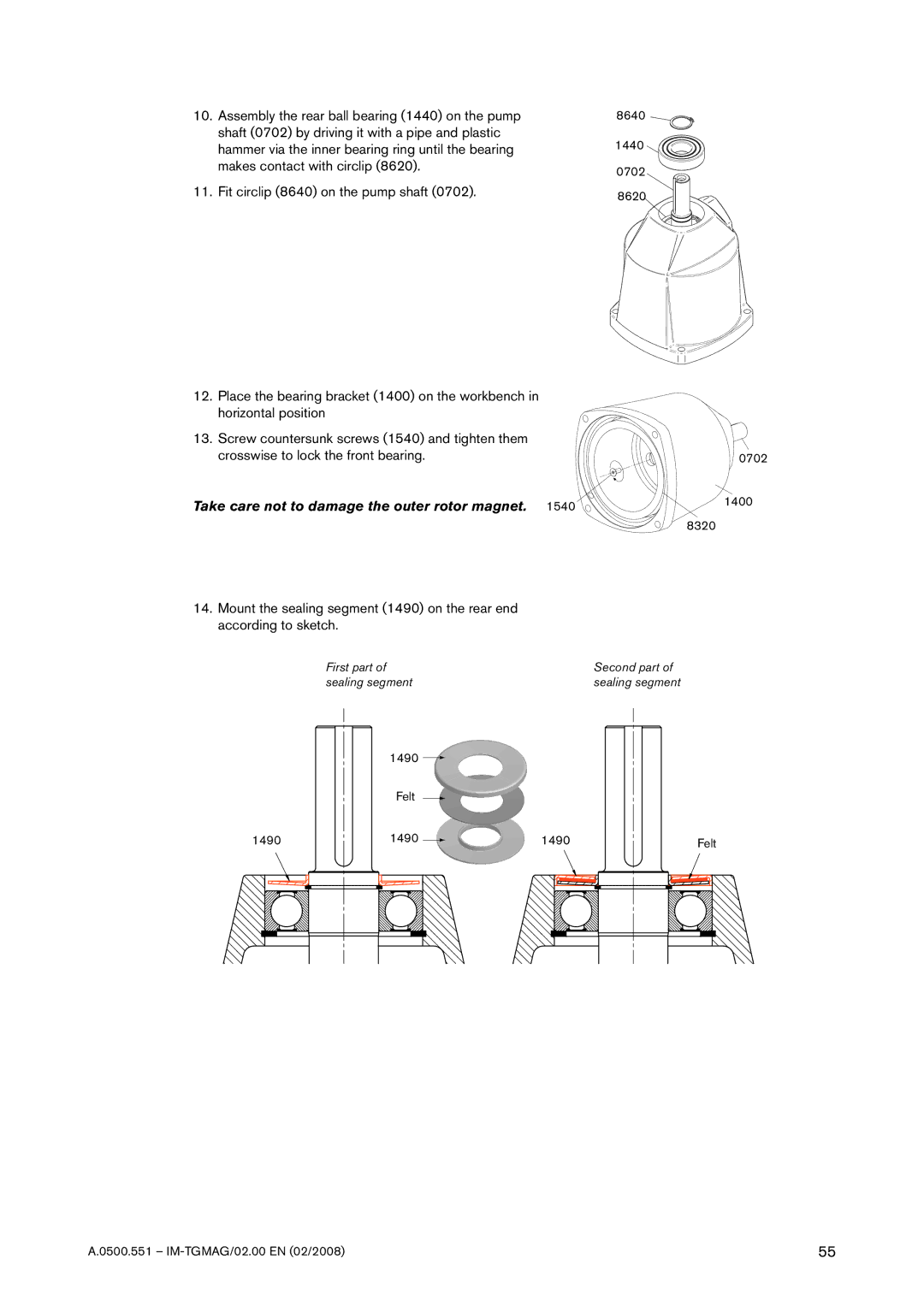 SPX Cooling Technologies TG MAG185-125, TG MAG15-50, TG MAG58-80, TG MAG23-65 Take care not to damage the outer rotor magnet 