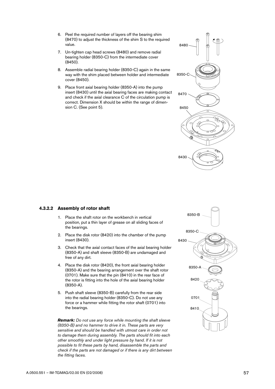 SPX Cooling Technologies TG MAG58-80, TG MAG185-125, TG MAG15-50, TG MAG23-65, TG MAG86-100 Assembly of rotor shaft 