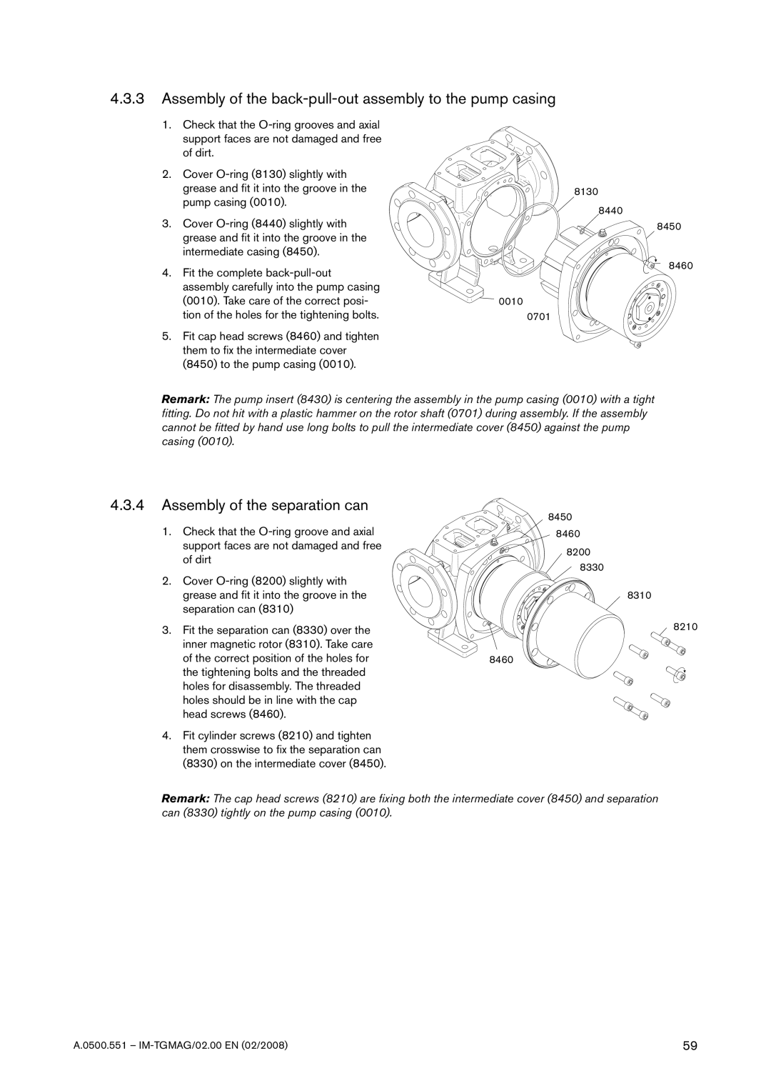 SPX Cooling Technologies TG MAG86-100, TG MAG185-125, TG MAG15-50 Assembly of the back-pull-out assembly to the pump casing 