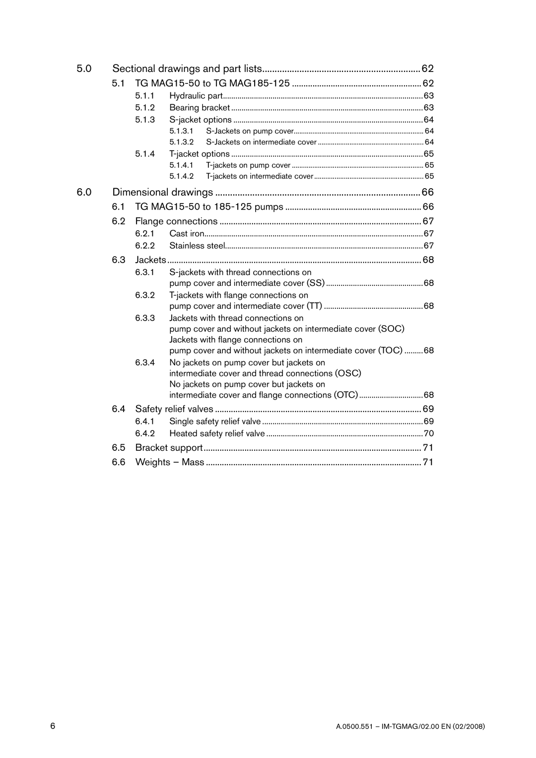 SPX Cooling Technologies TG MAG15-50 Hydraulic part Bearing bracket Jacket options, Pump cover and intermediate cover SS 