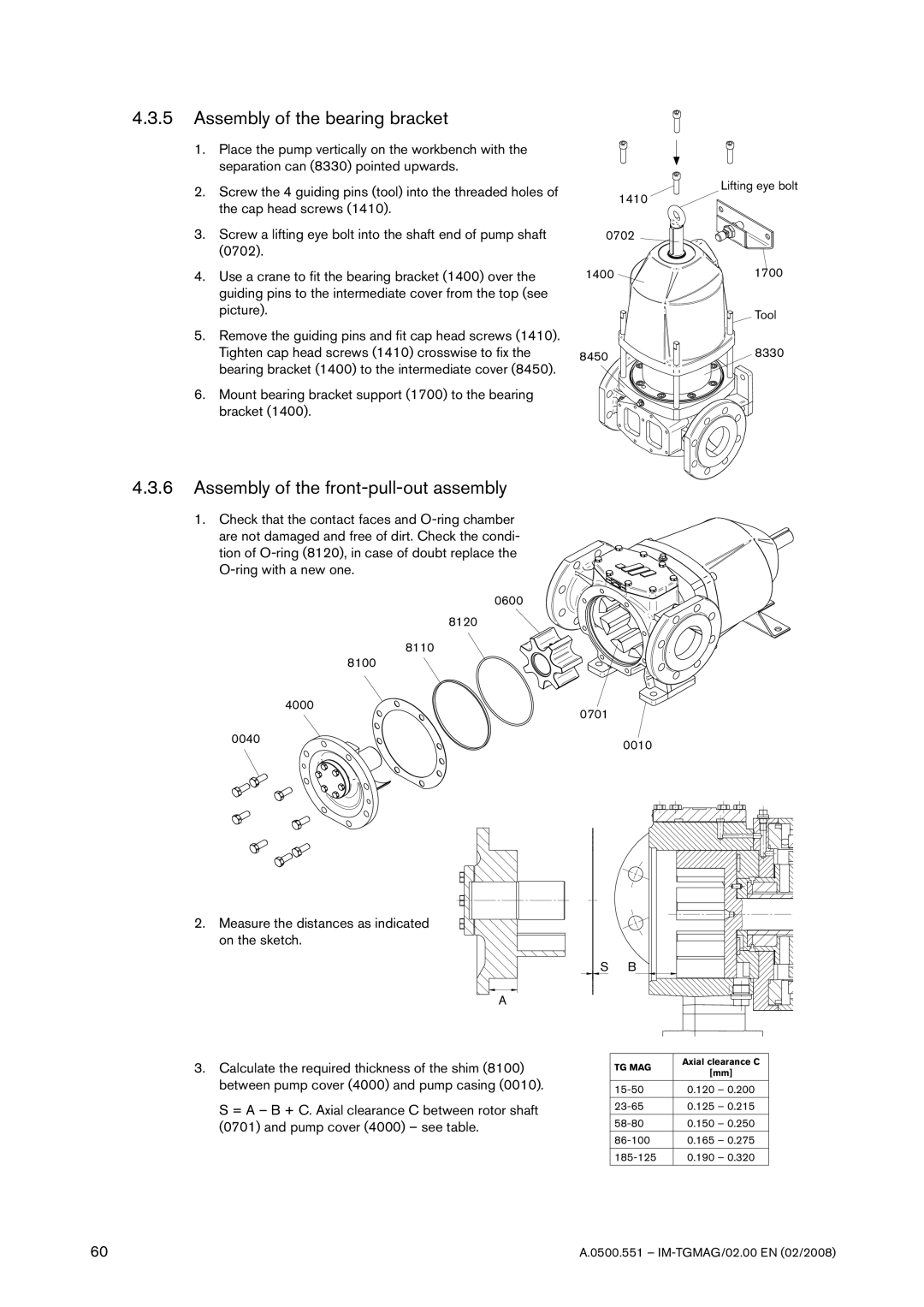 SPX Cooling Technologies TG MAG185-125 Assembly of the bearing bracket, Assembly of the front-pull-out assembly 