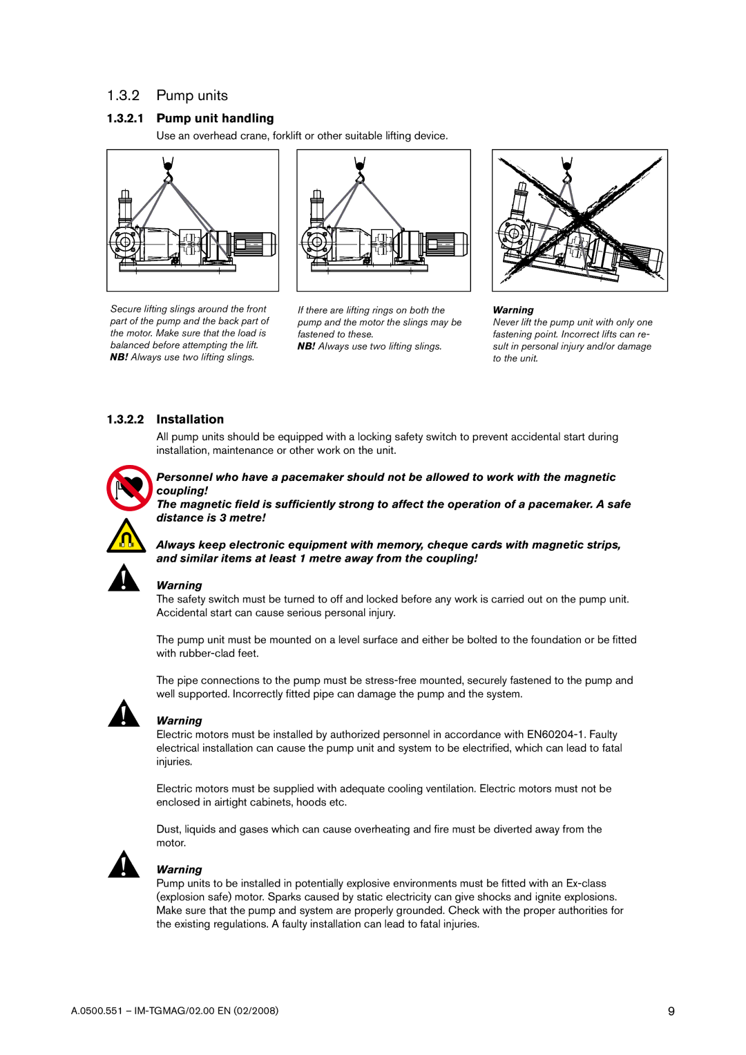 SPX Cooling Technologies TG MAG86-100, TG MAG185-125, TG MAG15-50, TG MAG58-80 Pump units, Pump unit handling, Installation 