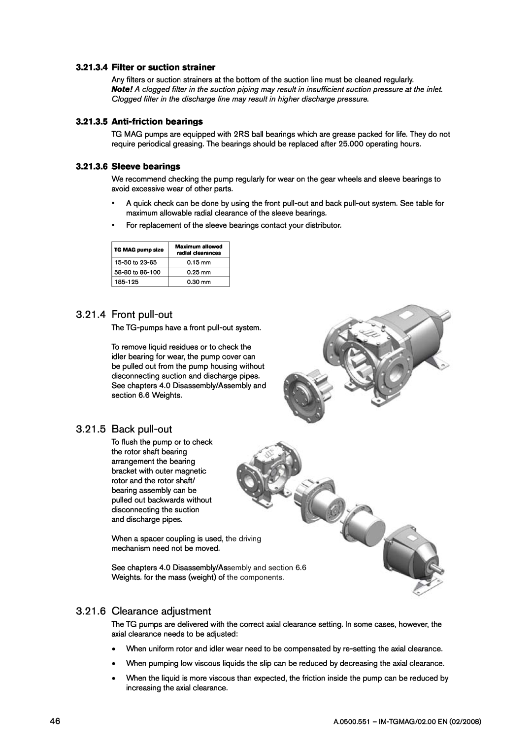SPX Cooling Technologies TG MAG15-50 Front pull-out, Back pull-out, Clearance adjustment, 3.21.3.5Anti-frictionbearings 