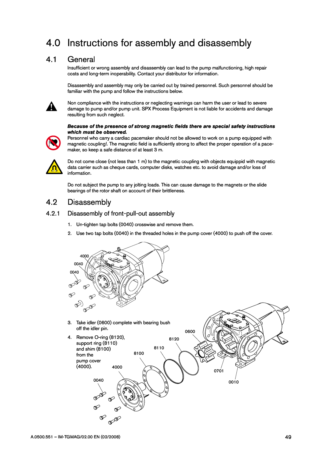 SPX Cooling Technologies TG MAG86-100 4.0Instructions for assembly and disassembly, 4.1General, 4.2Disassembly 