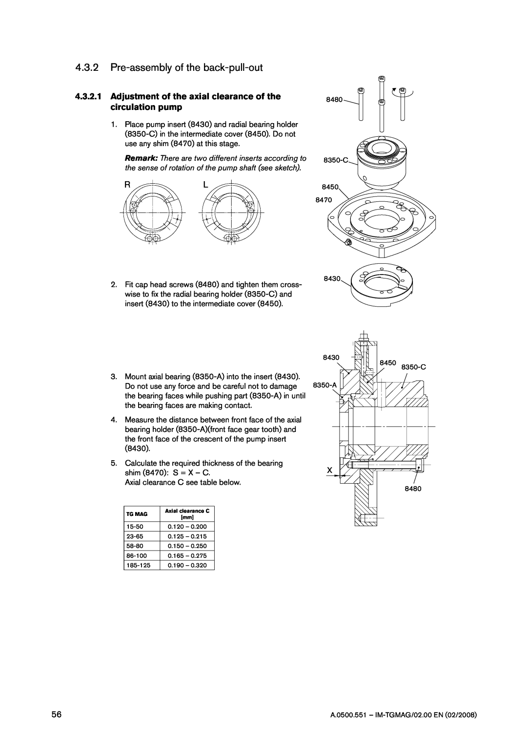 SPX Cooling Technologies TG MAG15-50 4.3.2Pre-assemblyof the back-pull-out, Adjustment of the axial clearance of the 