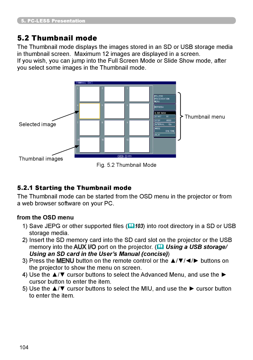 SRS Labs 8953H user manual Starting the Thumbnail mode, From the OSD menu 