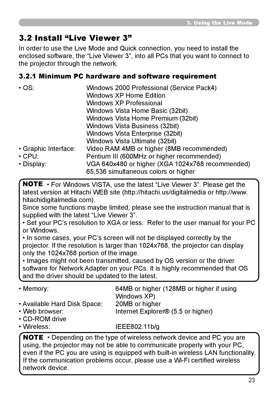 SRS Labs 8953H user manual Install Live Viewer, Minimum PC hardware and software requirement 