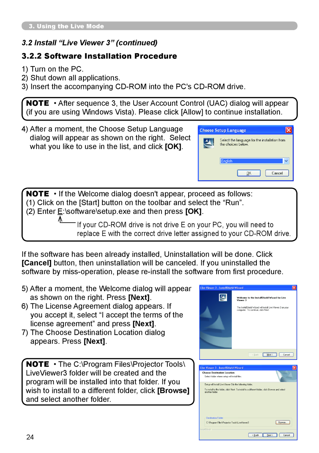 SRS Labs 8953H user manual Install Live Viewer, Software Installation Procedure 