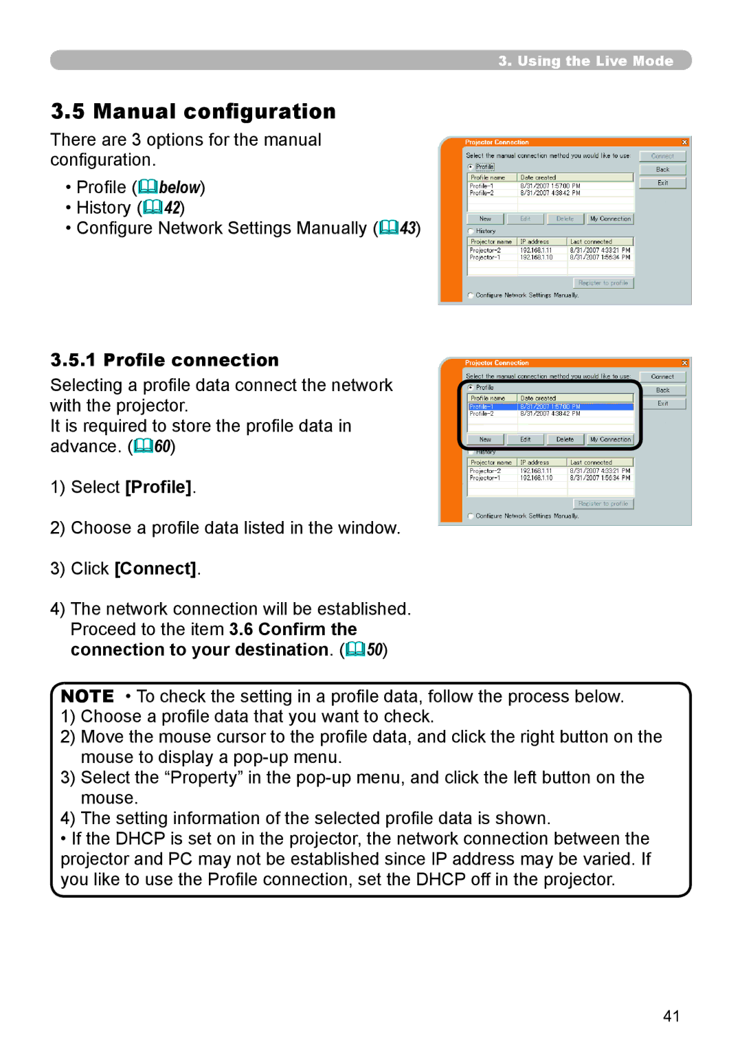 SRS Labs 8953H Manual configuration, Profile connection, Select Profile, Choose a profile data listed in the window 