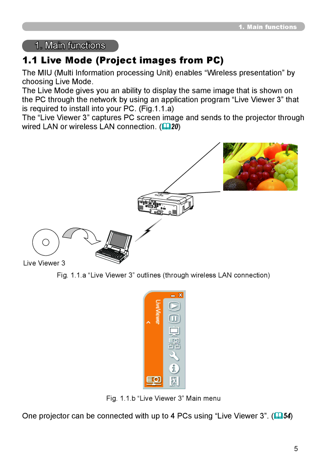 SRS Labs 8953H user manual Live Mode Project images from PC, A Live Viewer 3 outlines through wireless LAN connection 