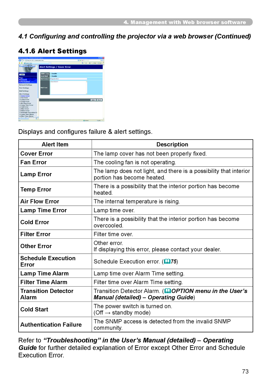 SRS Labs 8953H user manual Alert Settings, Displays and configures failure & alert settings 