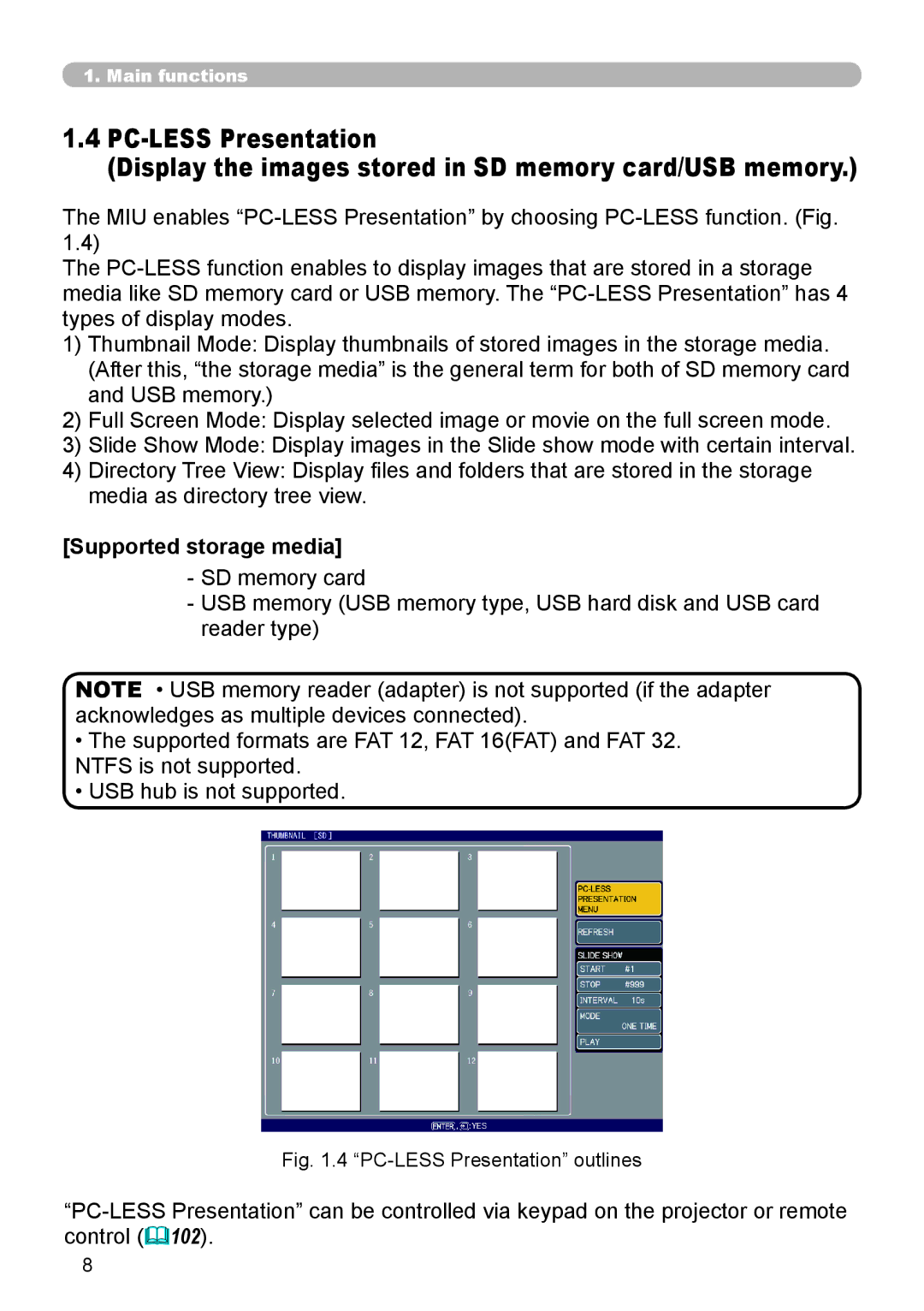 SRS Labs 8953H user manual PC-LESS Presentation, Supported storage media 