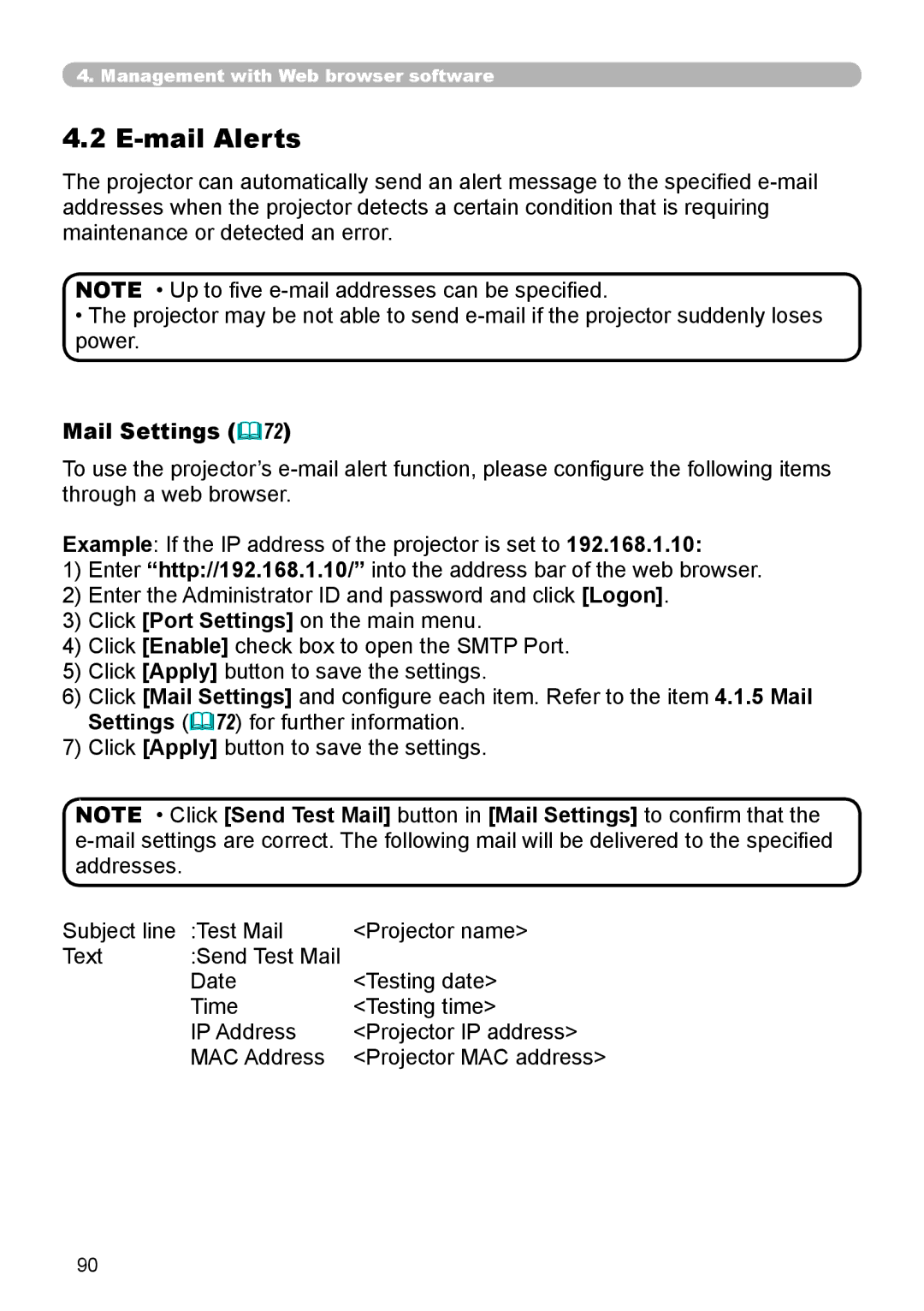 SRS Labs 8953H user manual Mail Alerts, Mail Settings 72 