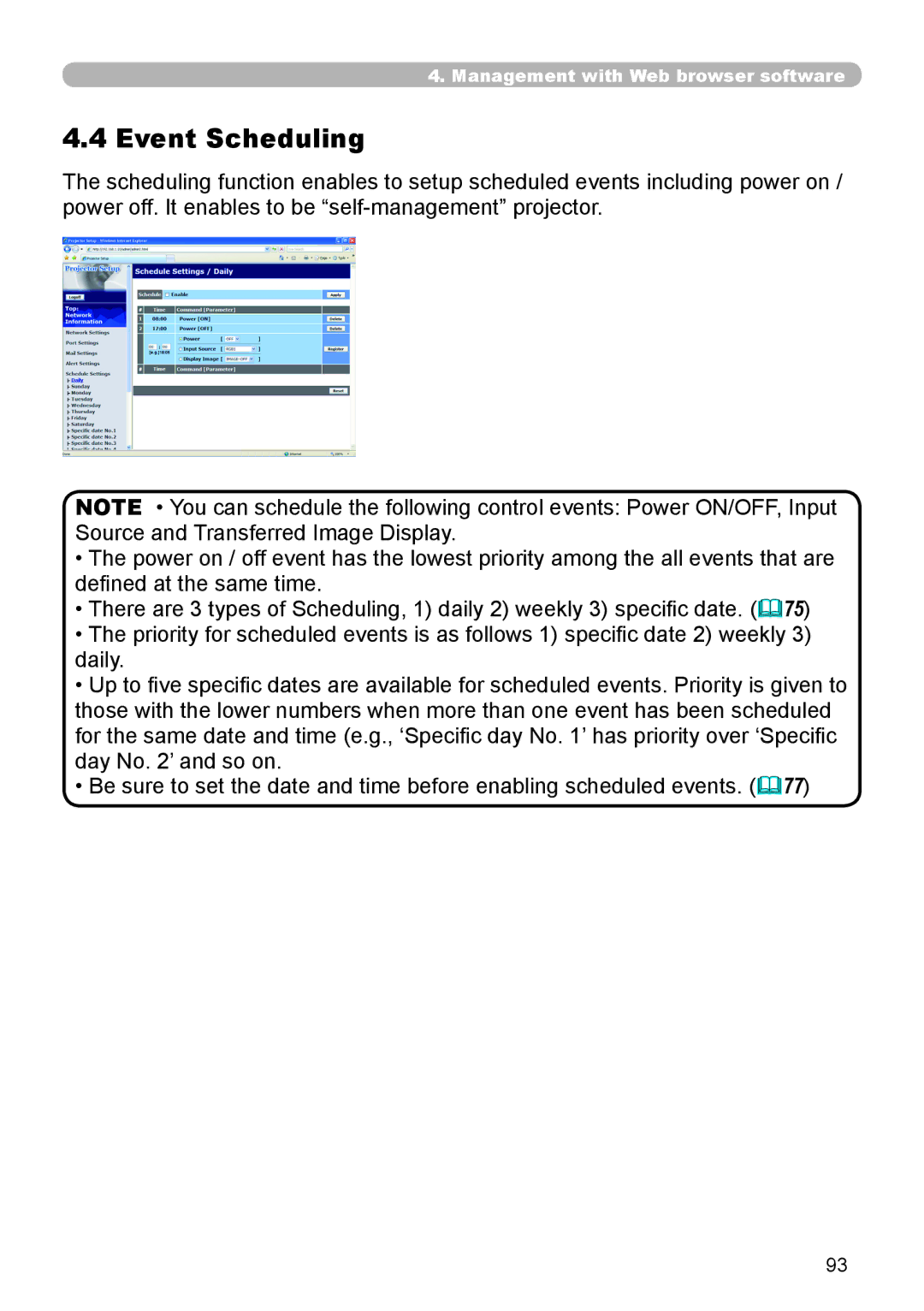 SRS Labs 8953H user manual Event Scheduling 