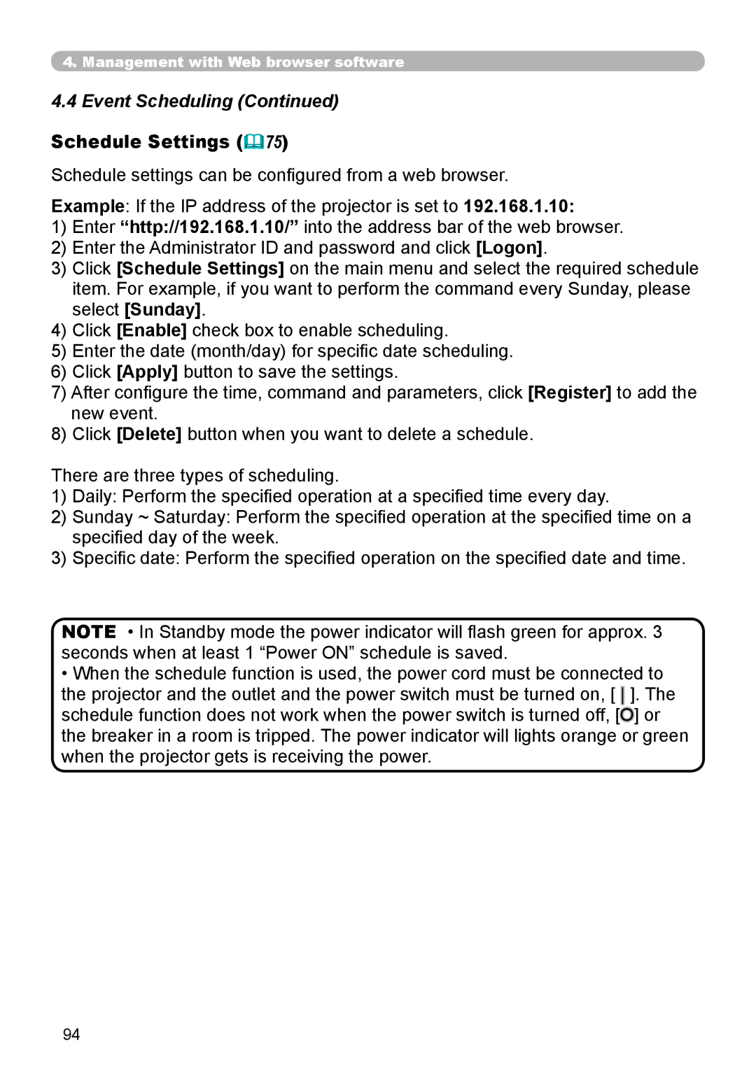 SRS Labs 8953H user manual Event Scheduling, Schedule Settings 75 