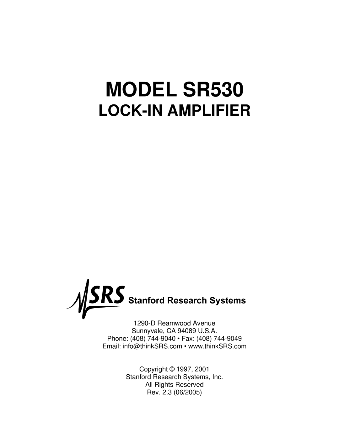 SRS Labs Lock-In Amplifier manual Model SR530 