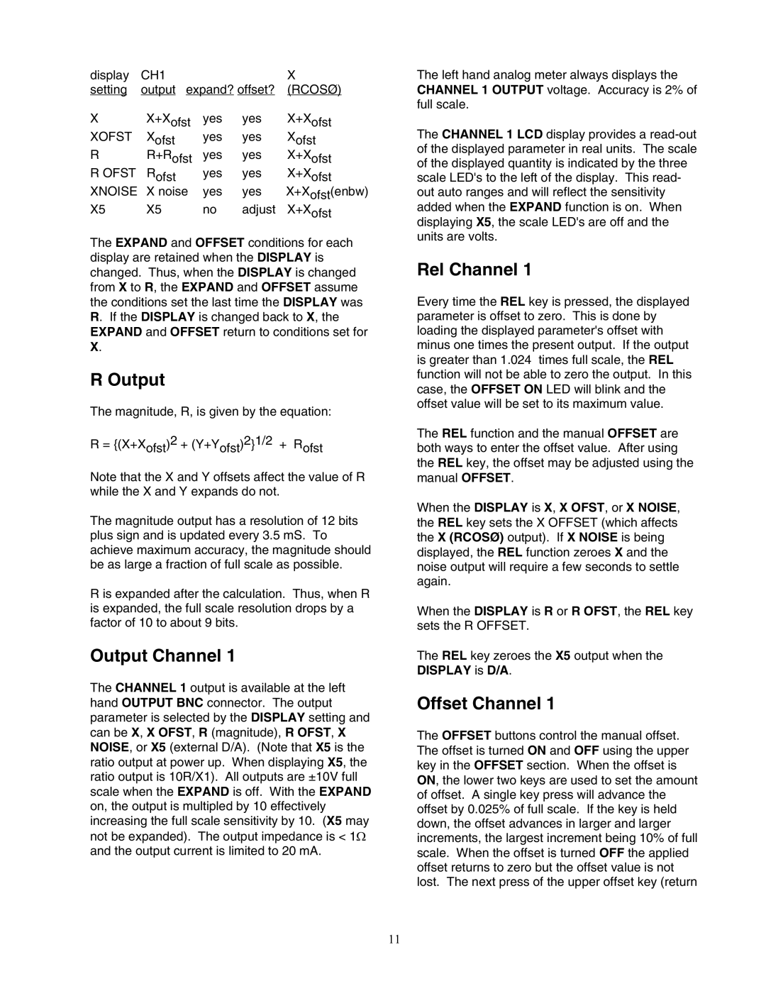 SRS Labs SR530, Lock-In Amplifier manual Output Channel, Rel Channel, Offset Channel 