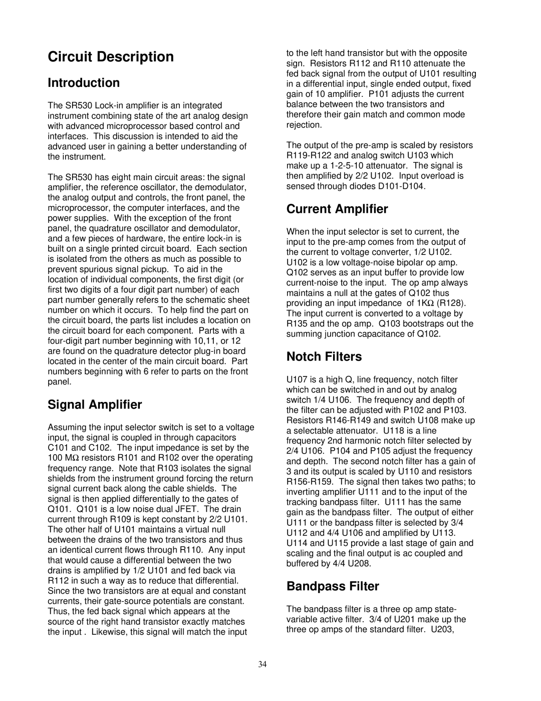 SRS Labs Lock-In Amplifier, SR530 manual Circuit Description 