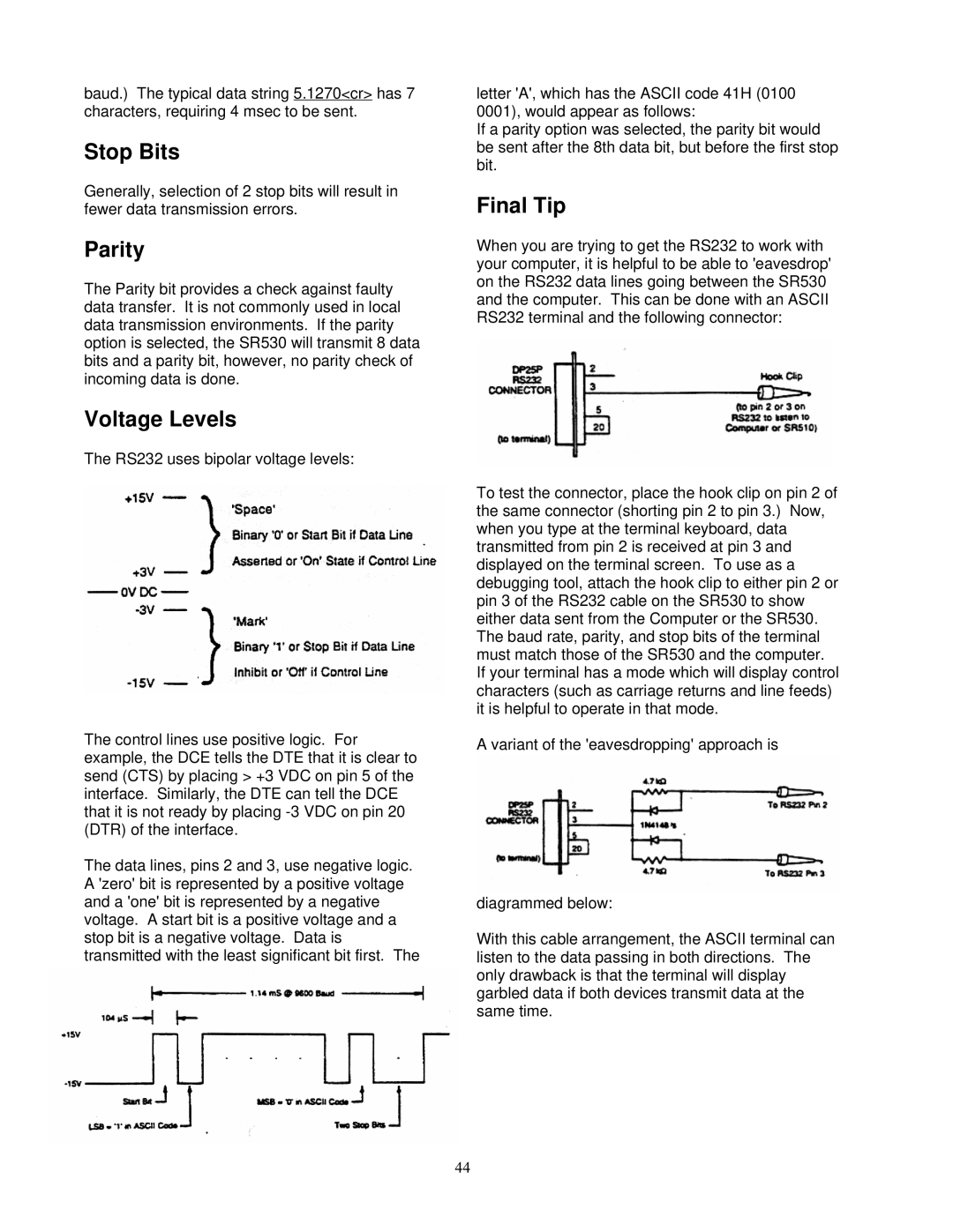 SRS Labs Lock-In Amplifier, SR530 manual Stop Bits, Parity, Voltage Levels, Final Tip 