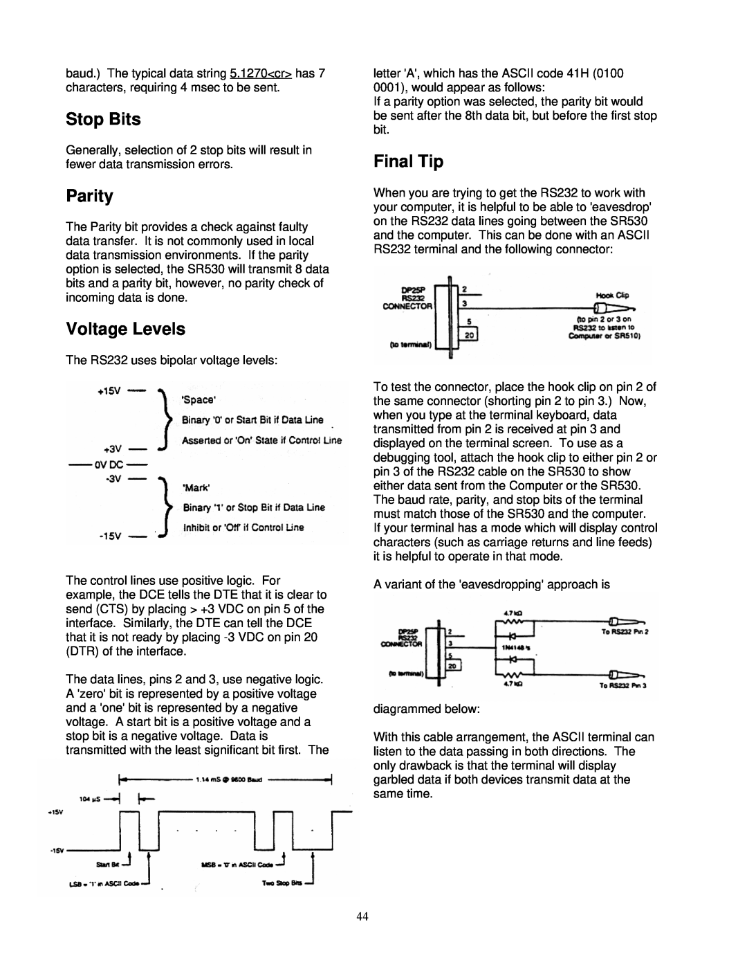 SRS Labs Lock-In Amplifier, SR530 manual Stop Bits, Parity, Voltage Levels, Final Tip 