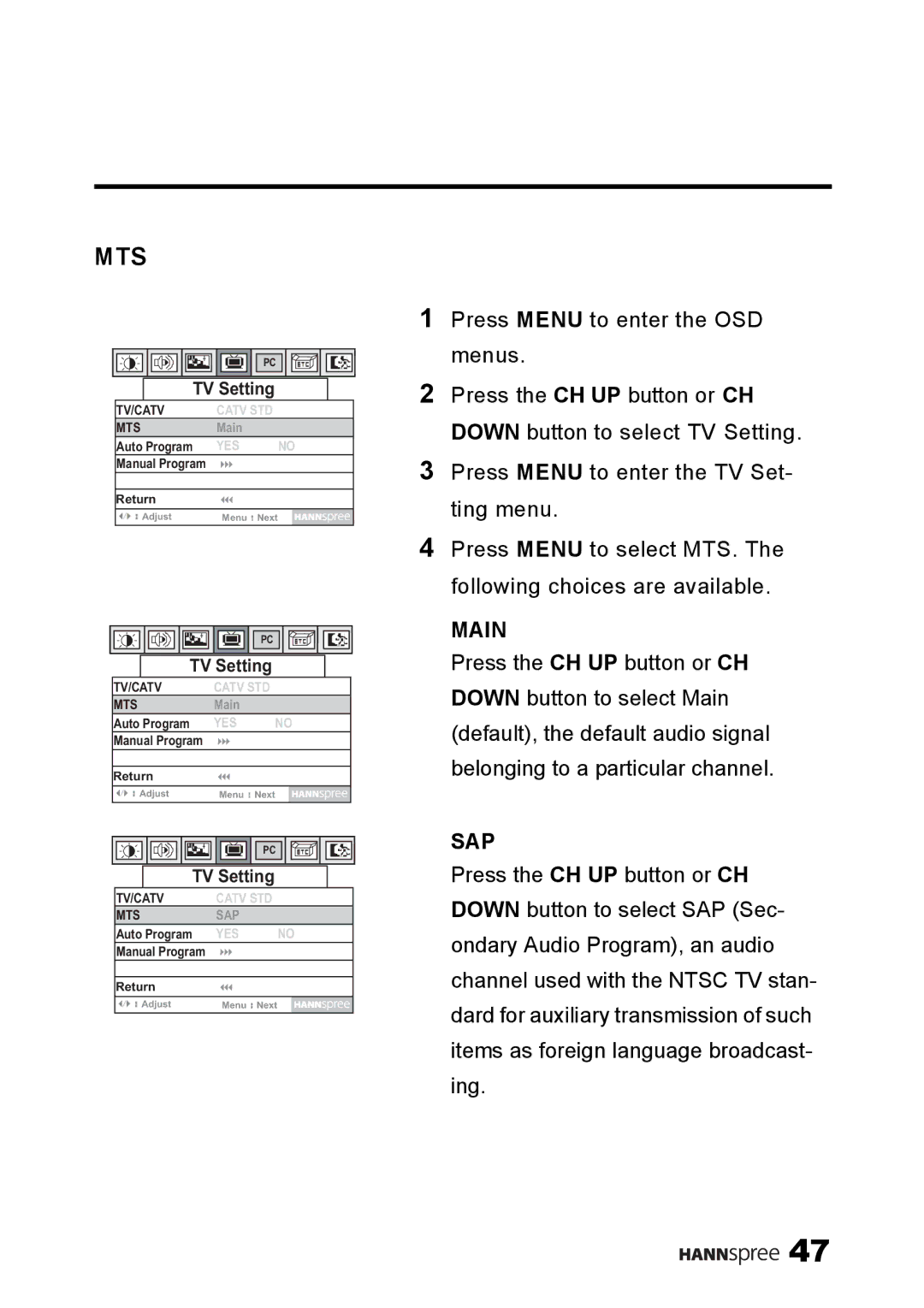 SRS Labs MAC-001149, LT0G-15A1, NTSCTVTWEN1203 manual Mts 