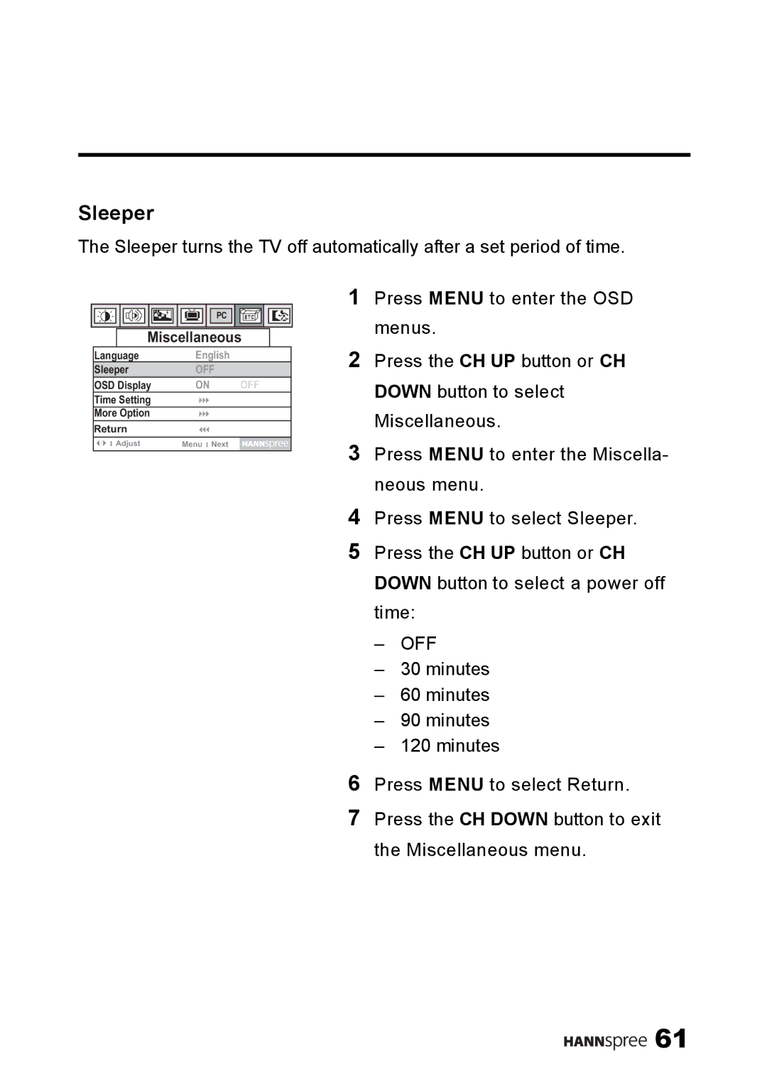 SRS Labs NTSCTVTWEN1203, MAC-001149, LT0G-15A1 manual Sleeper, Off 