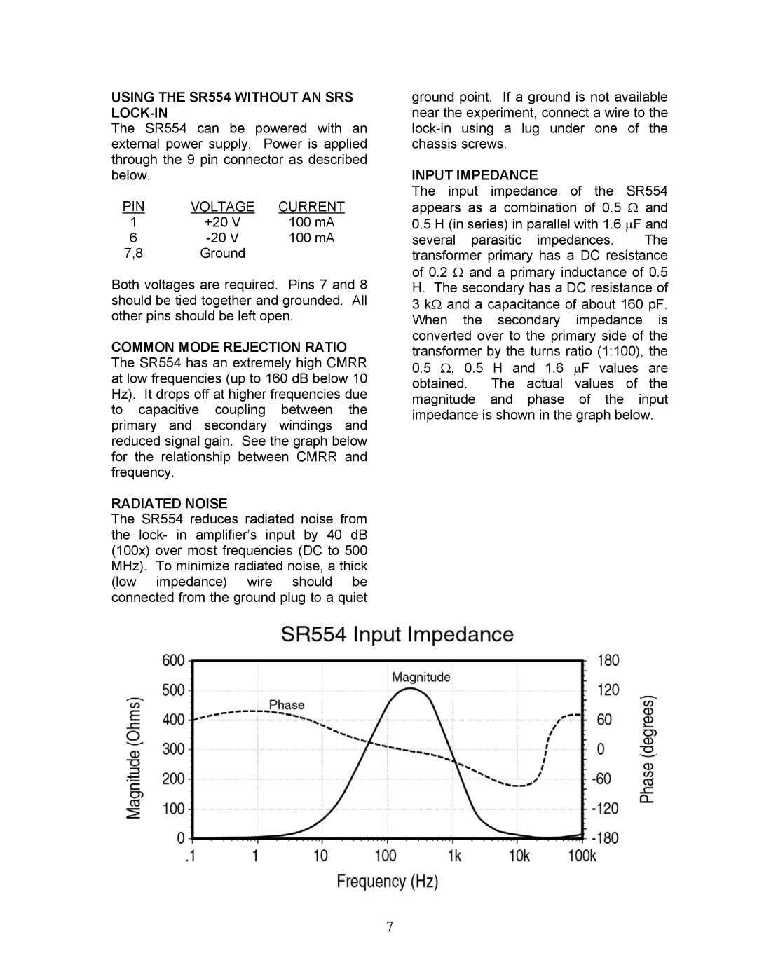 SRS Labs manual Using the SR554 Without AN SRS LOCK-IN, Radiated Noise, Input Impedance 