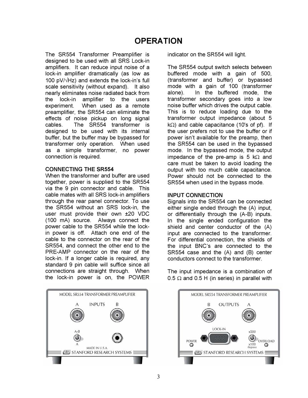 SRS Labs manual Connecting the SR554, Input Connection 