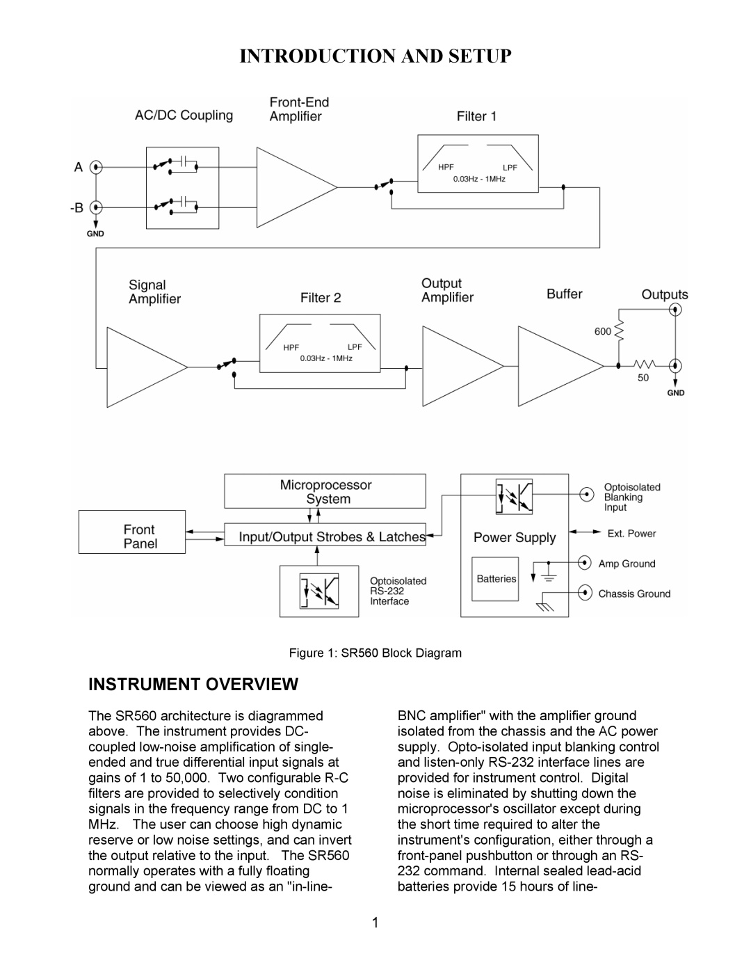 SRS Labs SR560 manual Introduction and Setup, Instrument Overview 