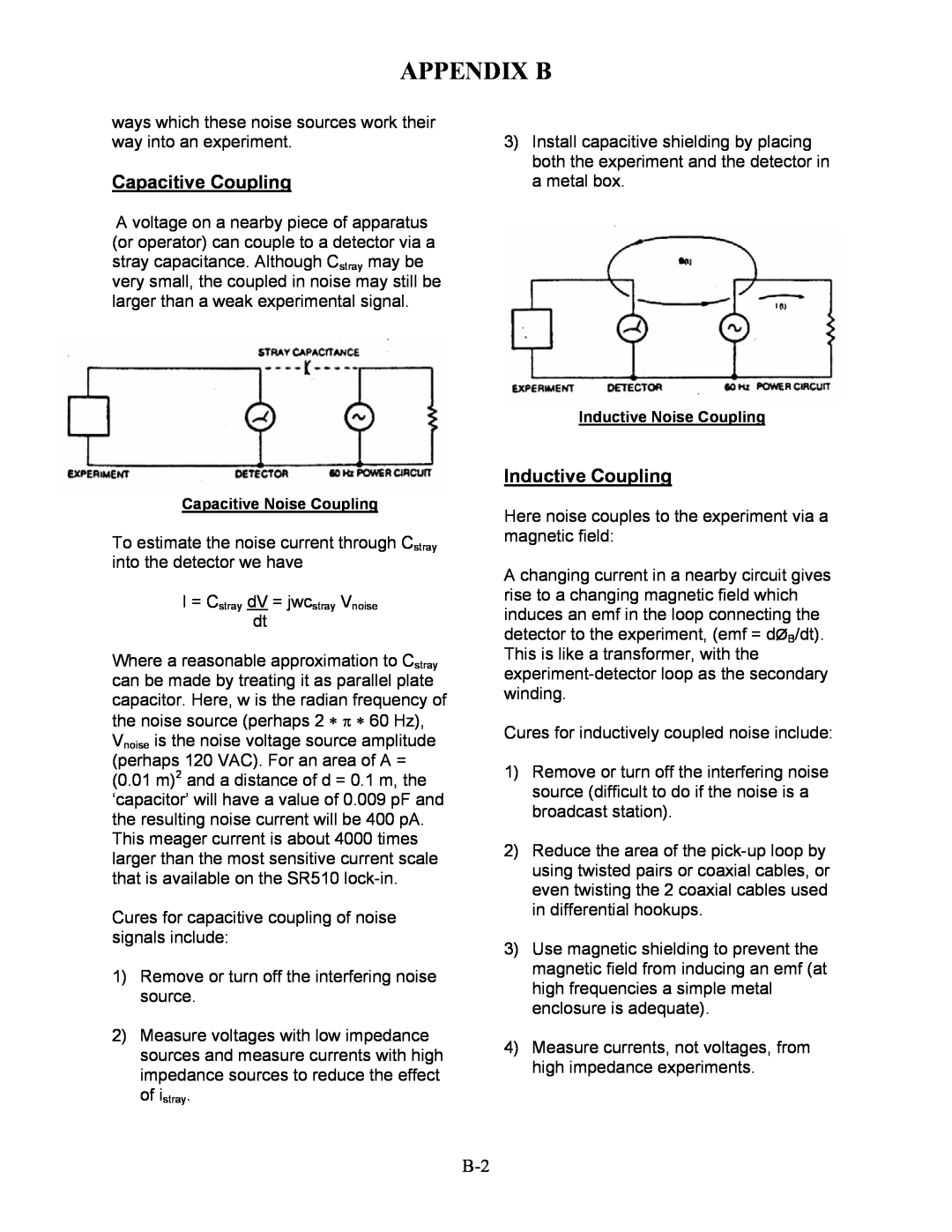 SRS Labs SR560 manual Capacitive Coupling, Inductive Coupling, Appendix B 