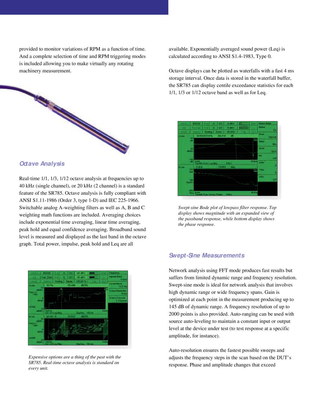 SRS Labs SR785 manual Octave Analysis, Swept-Sine Measurements 