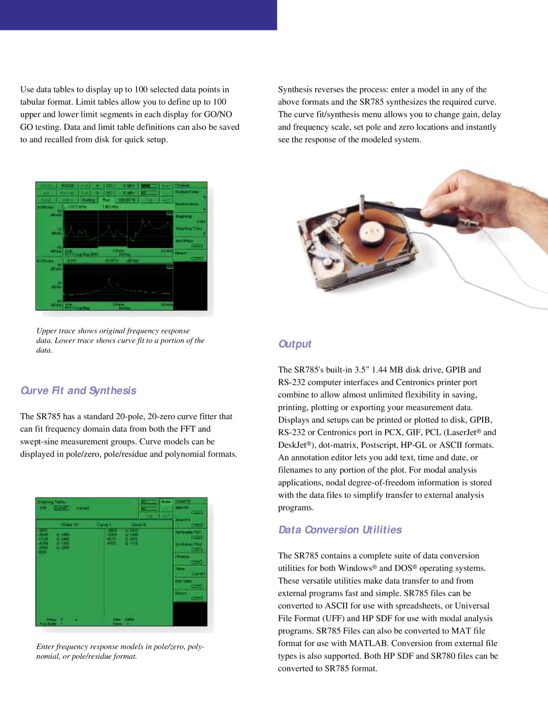 SRS Labs SR785 manual Curve Fit and Synthesis, Output, Data Conversion Utilities 