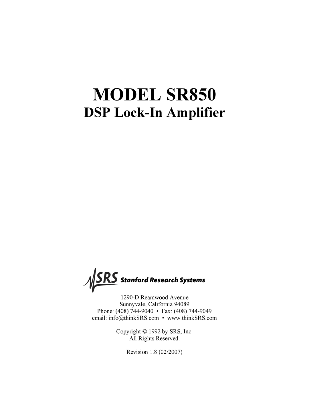 SRS Labs manual Model SR850 