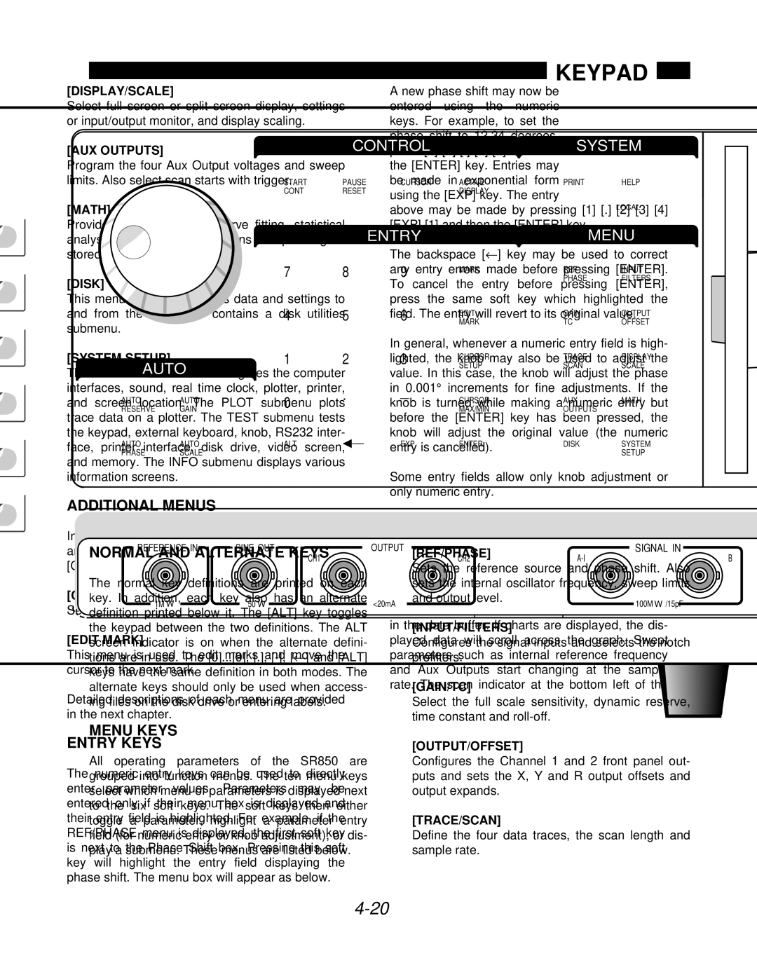 SRS Labs SR850 manual Keypad, Additional Menus, Entry Keys, START/CONT and PAUSE/RESET 